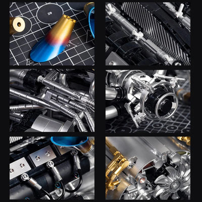 détails du moteur V8 à construire, pièces internes et finitions