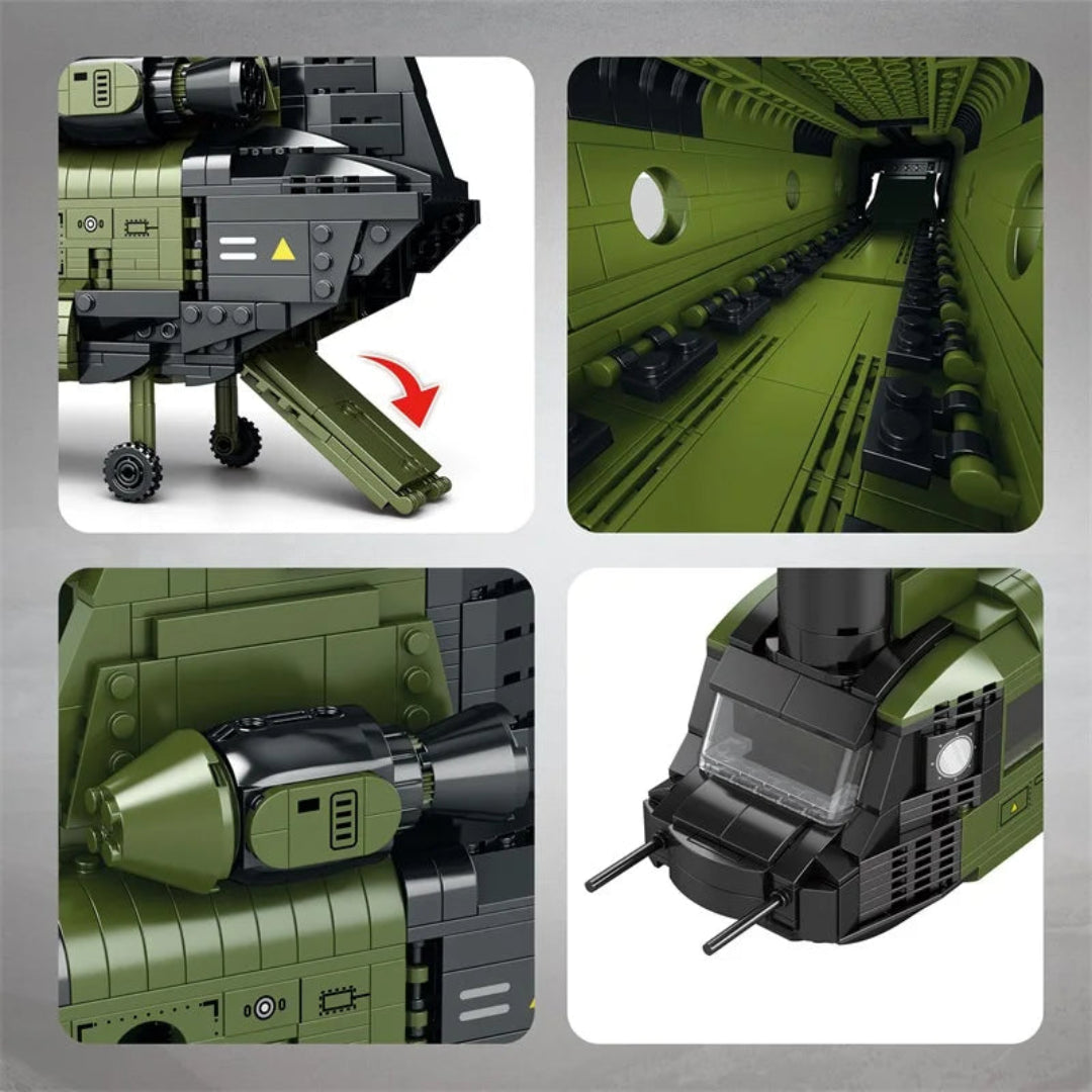 Détails sur l'intérieur et l'extérieur de la maquette 'hélicoptère militaire CH-47
