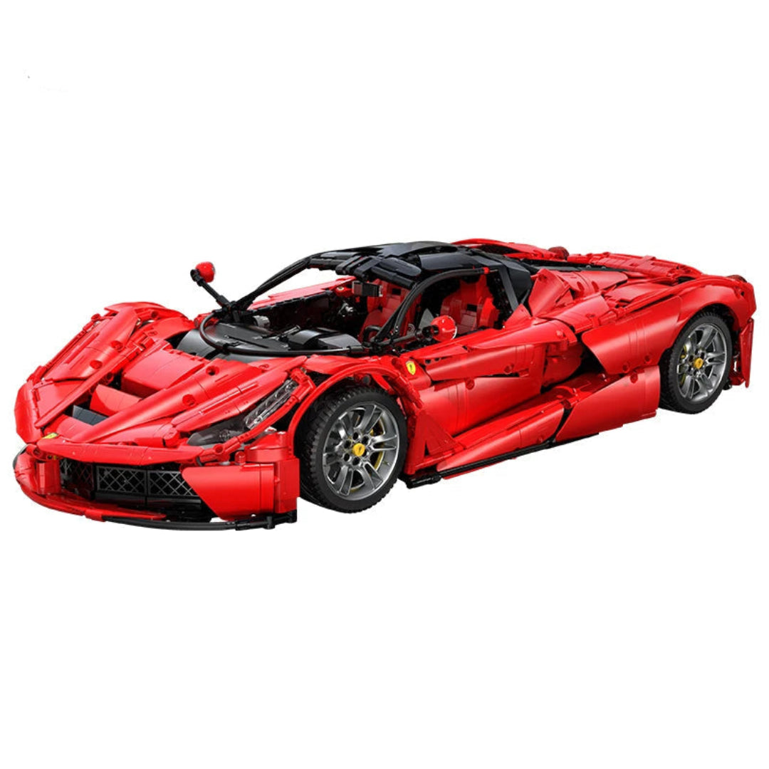 Jeu construction de voiture de la célèbre La Ferrari, couleur rouge.
