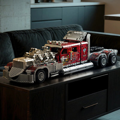 Jeu de construction pour adulte d'un camion, couleur rouge.