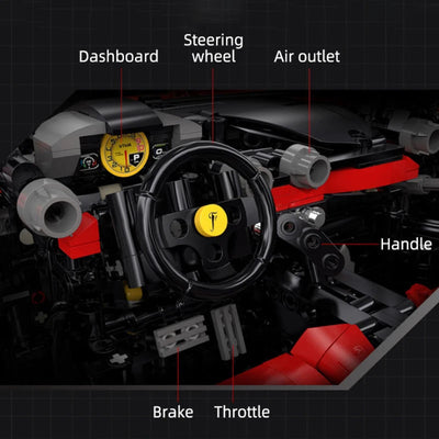 Détail sur l'intérieur du jeu de construction voiture La Ferrari.
