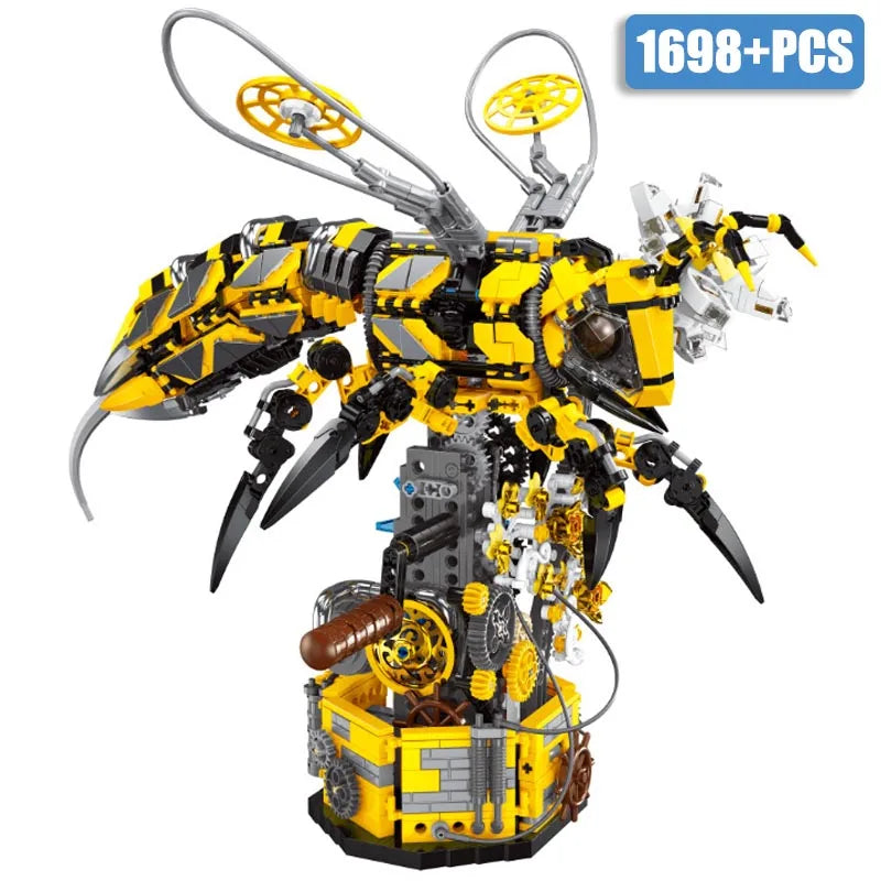Jeu de construction abeille mécanique avec ailes articulées et engrenages apparents