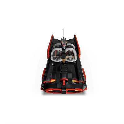 jeu de construction voiture Batman 1966 vue de face, batmobile noire et rouge à construire